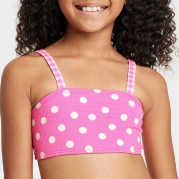 Cat & Jack Girls Pink Gingham Spots Polka Dots Bandeau Bikini Set Sz XXL (16-18) - Picture 5 of 14